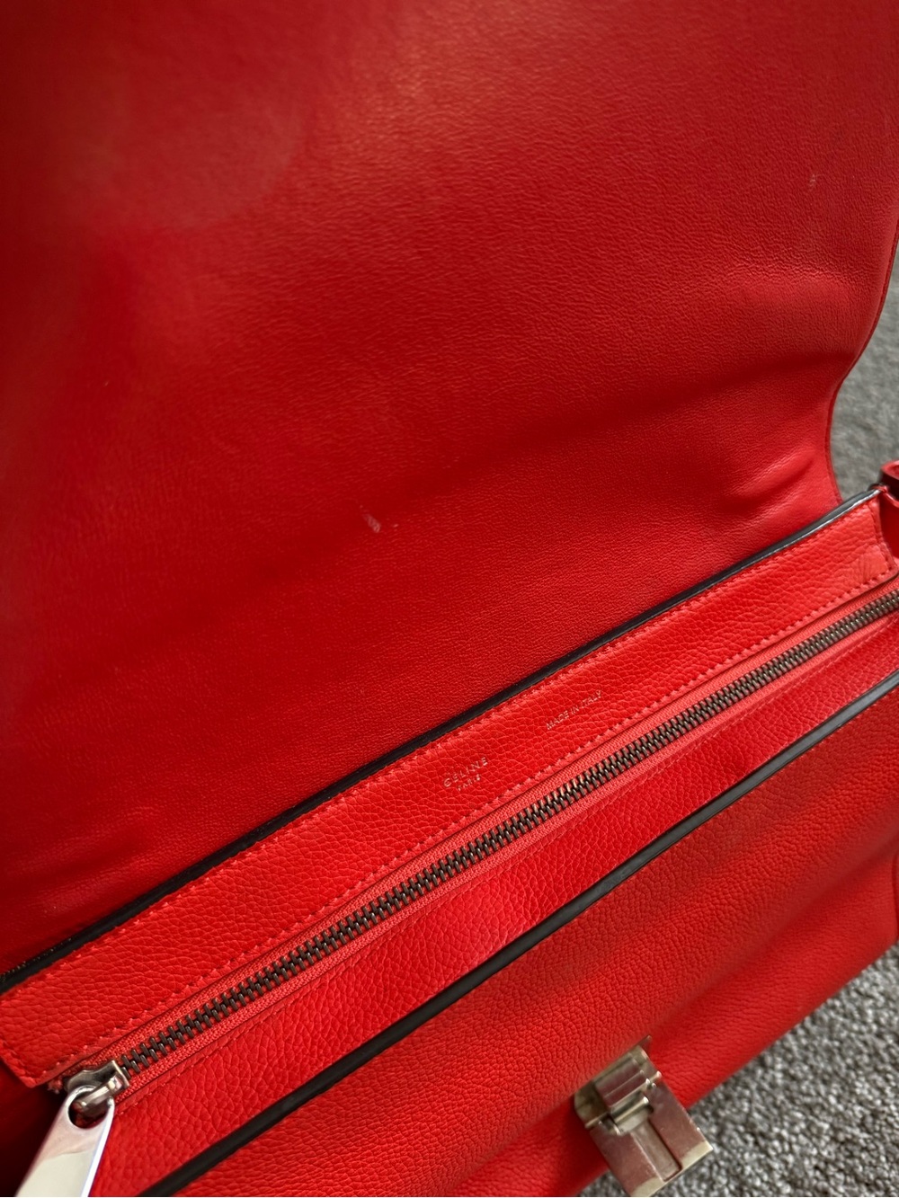 Celine Red Leather Trapeze Top-Handle Satchel - Picture 6 of 9